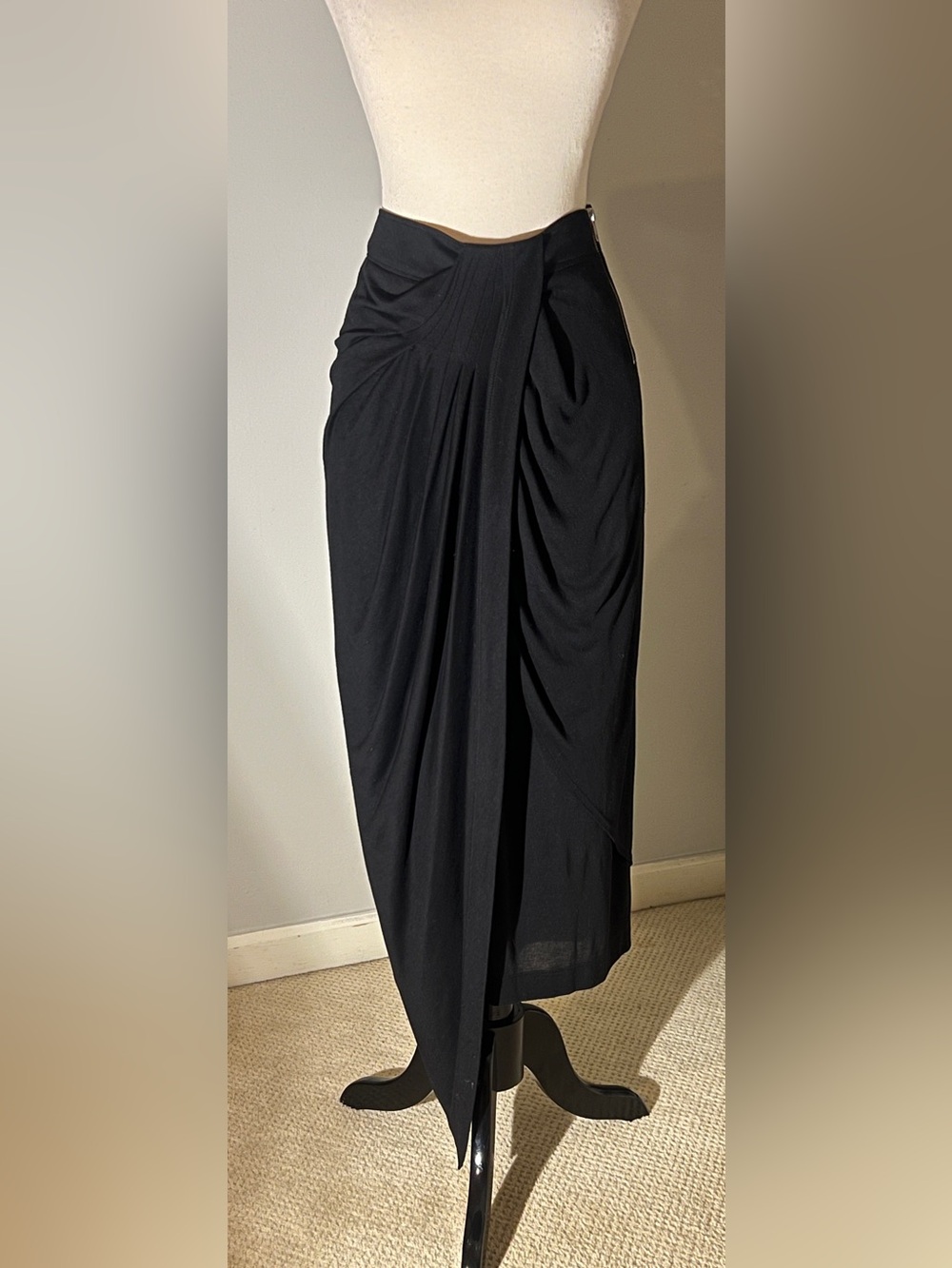 Helmut Lang Black Draped Midi Skirt - Picture 4 of 9